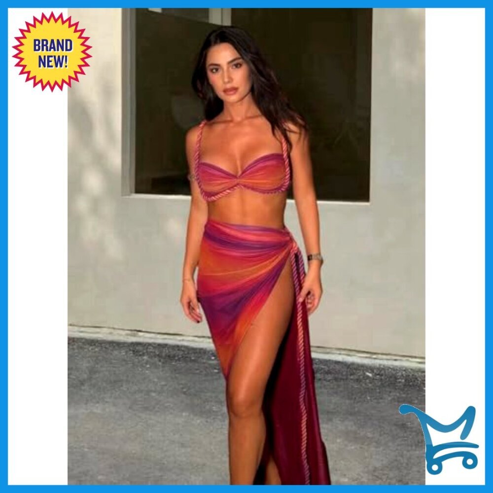 Two Piece Print Set Maxi Skirt With Slit Sexy Vacation Outfits Polyester Spandex - Picture 2 of 3